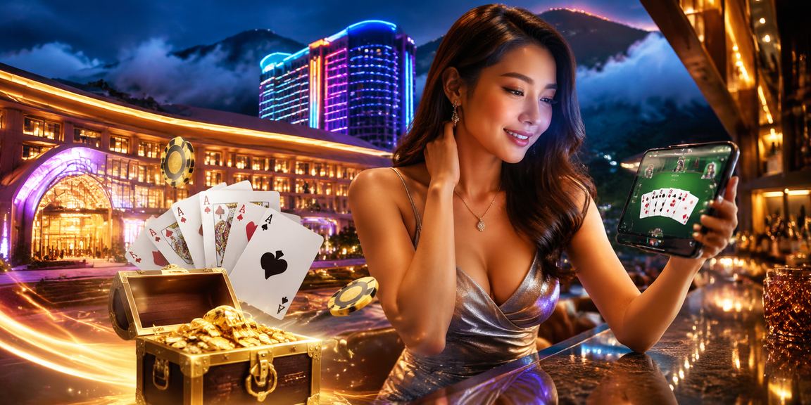 Suasana meja permainan kasino di Genting Highlands dengan cahaya yang meriah pada waktu malam